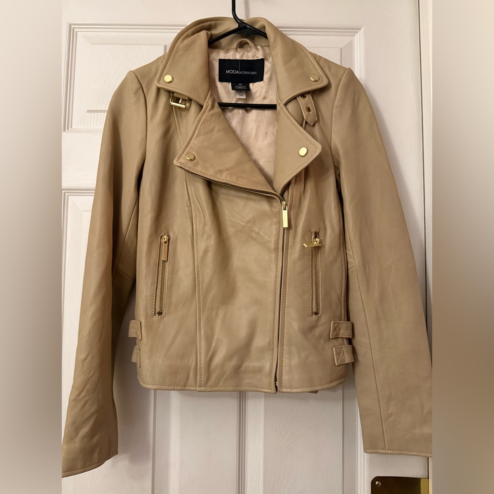 Moda International Tan Leather Jacket Leather Coat